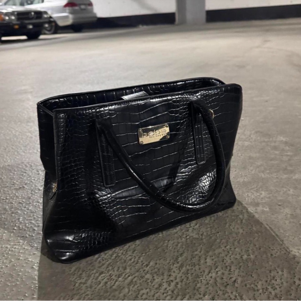 Bebe Elegant Black Crocodile-Embossed Tote Bag